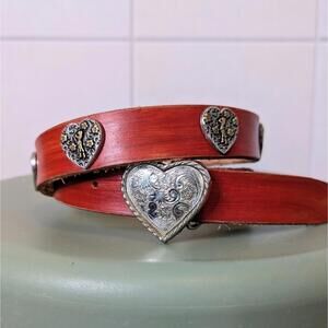 Vintage 90s red leather heart concho western belt